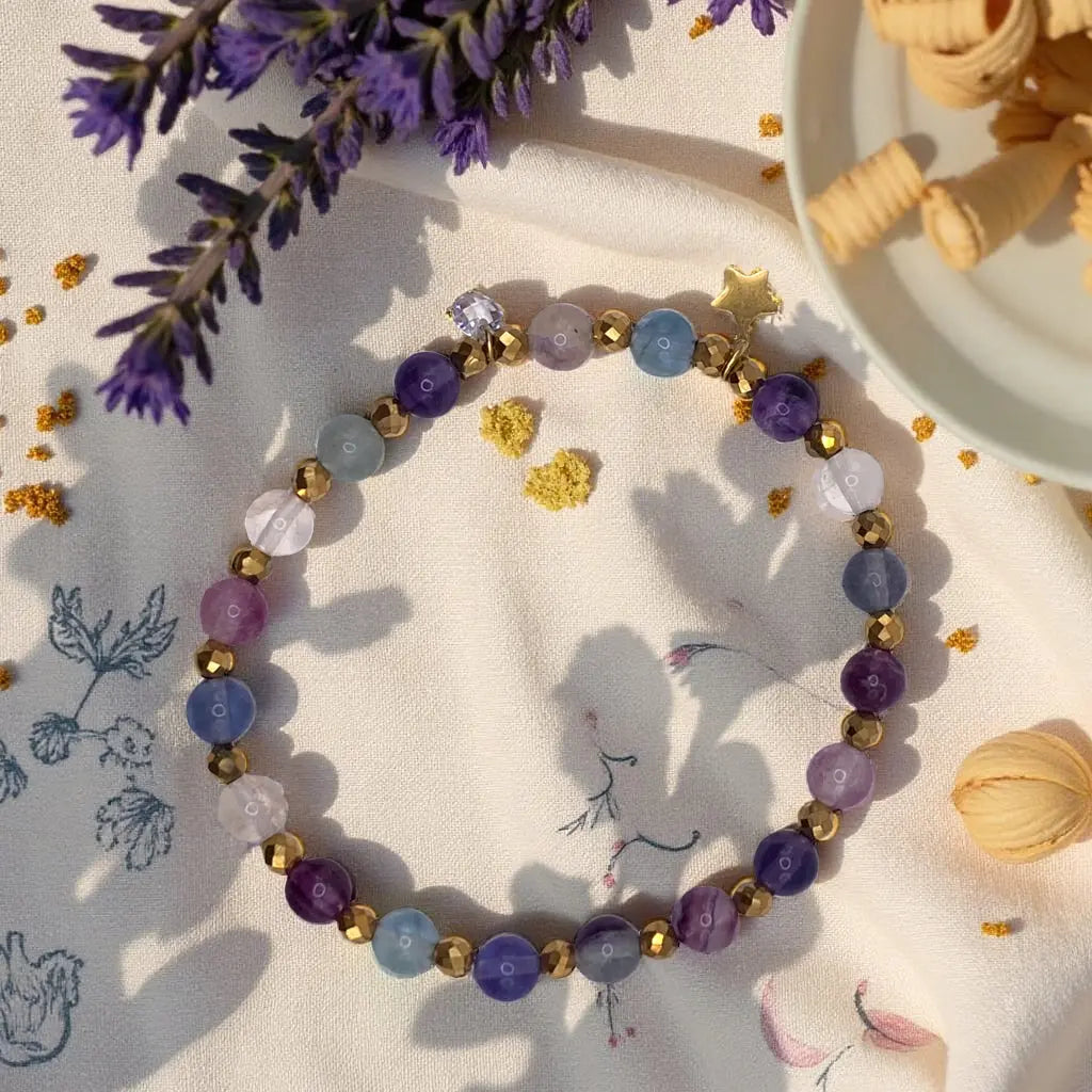 Bransoletka z kamieni naturalnych fluorytu i hematytu Lunnea