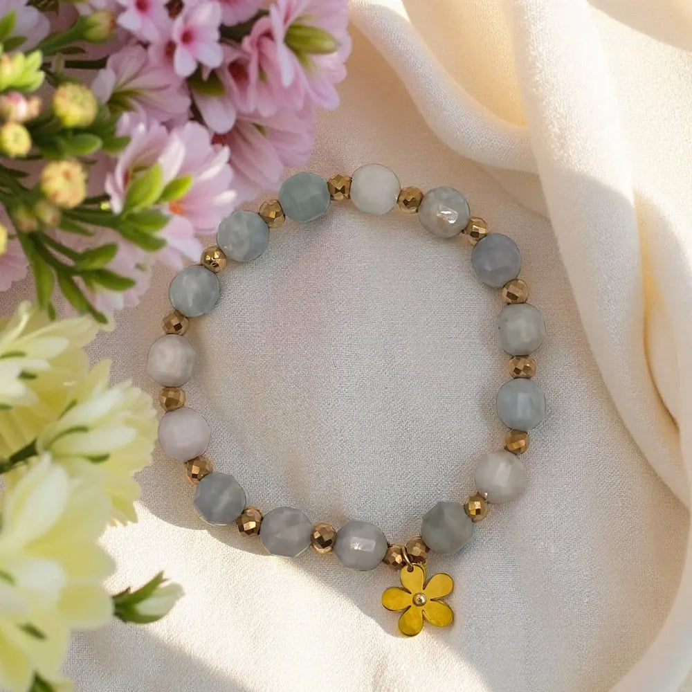 Bransoletka z zielonym kamieniem amazonitu i złotym hematytem Lunnea