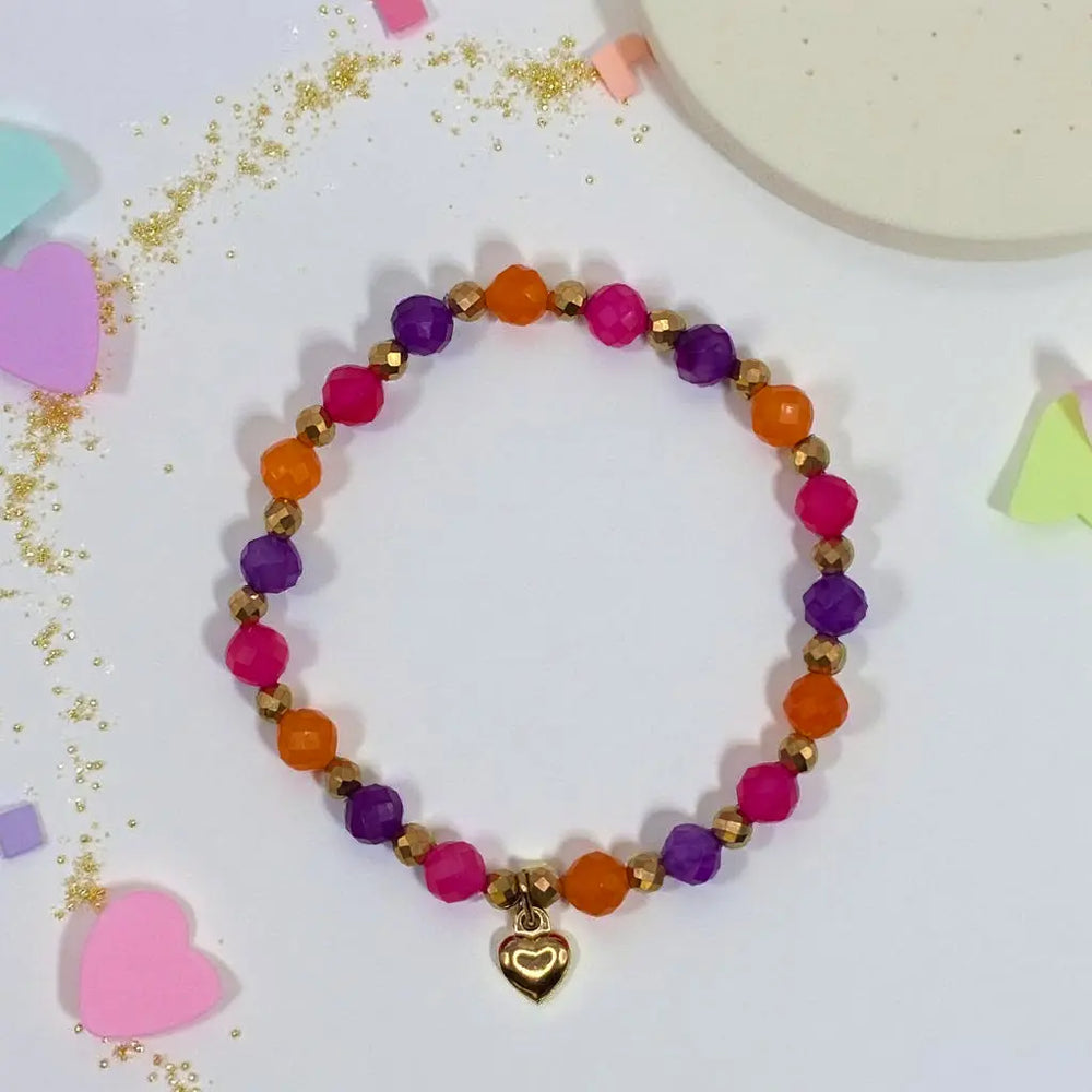 Bransoletka z agatami w wielu kolorach z zawieszką złotą w serce Lunnea